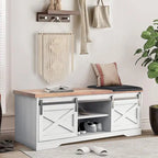 47 inch Shoes Bench with Sliding Barn Door Storage Cabinet and Adjustable Shelves - 47.24Lx15.35Dx18.7H