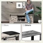 47 inch Shoes Bench with Sliding Barn Door Storage Cabinet and Adjustable Shelves - 47.24Lx15.35Dx18.7H