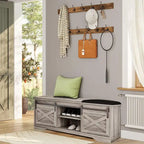 47 inch Shoes Bench with Sliding Barn Door Storage Cabinet and Adjustable Shelves - 47.24Lx15.35Dx18.7H