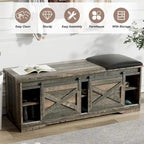47 inch Shoes Bench with Sliding Barn Door Storage Cabinet and Adjustable Shelves - 47.24Lx15.35Dx18.7H