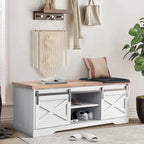 47 inch Shoes Bench with Sliding Barn Door Storage Cabinet and Adjustable Shelves - 47.24Lx15.35Dx18.7H