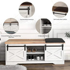 47 inch Shoes Bench with Sliding Barn Door Storage Cabinet and Adjustable Shelves - 47.24Lx15.35Dx18.7H