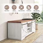 47 inch Shoes Bench with Sliding Barn Door Storage Cabinet and Adjustable Shelves - 47.24Lx15.35Dx18.7H