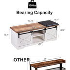 47 inch Shoes Bench with Sliding Barn Door Storage Cabinet and Adjustable Shelves - 47.24Lx15.35Dx18.7H