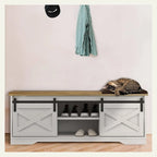47 inch Shoes Bench with Sliding Barn Door Storage Cabinet and Adjustable Shelves - 47.24Lx15.35Dx18.7H