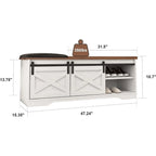 47 inch Shoes Bench with Sliding Barn Door Storage Cabinet and Adjustable Shelves - 47.24Lx15.35Dx18.7H