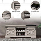 47 inch Shoes Bench with Sliding Barn Door Storage Cabinet and Adjustable Shelves - 47.24Lx15.35Dx18.7H