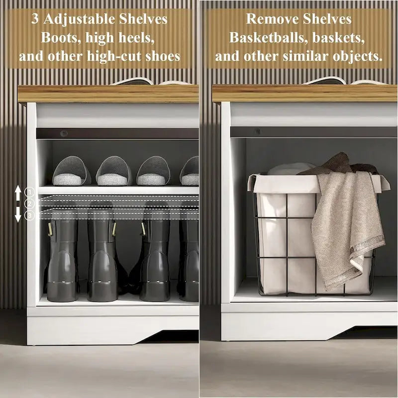 47 inch Shoes Bench with Sliding Barn Door Storage Cabinet and Adjustable Shelves - 47.24Lx15.35Dx18.7H