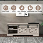 47 inch Shoes Bench with Sliding Barn Door Storage Cabinet and Adjustable Shelves - 47.24Lx15.35Dx18.7H