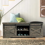 47 inch Shoes Bench with Sliding Barn Door Storage Cabinet and Adjustable Shelves - 47.24Lx15.35Dx18.7H