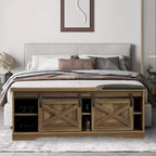 47 inch Shoes Bench with Sliding Barn Door Storage Cabinet and Adjustable Shelves - 47.24Lx15.35Dx18.7H