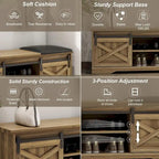47 inch Shoes Bench with Sliding Barn Door Storage Cabinet and Adjustable Shelves - 47.24Lx15.35Dx18.7H