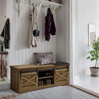 47 inch Shoes Bench with Sliding Barn Door Storage Cabinet and Adjustable Shelves - 47.24Lx15.35Dx18.7H