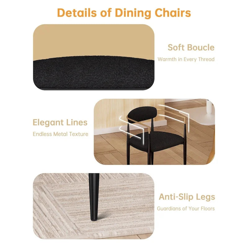 Morden Fort Modern Boucle Dining Chairs Velvet Armchair Set of 2