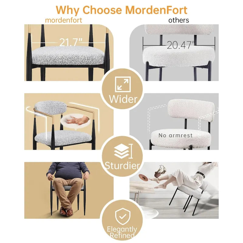 Morden Fort Modern Boucle Dining Chairs Velvet Armchair Set of 2