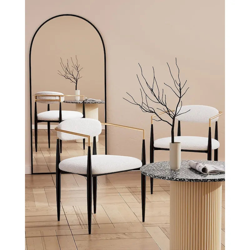 Morden Fort Modern Boucle Dining Chairs Velvet Armchair Set of 2