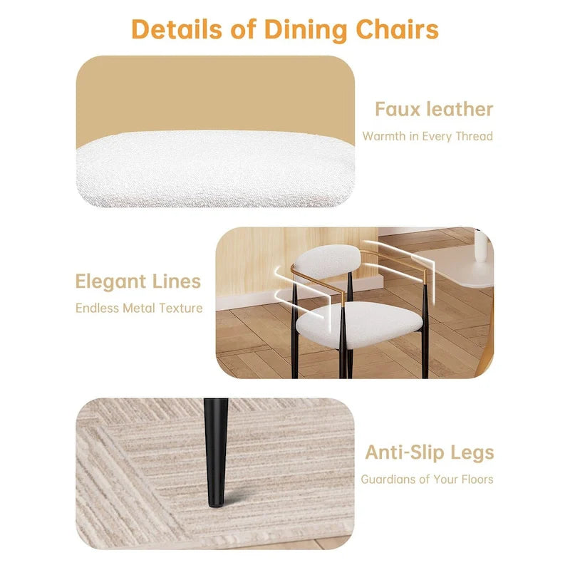 Morden Fort Modern Boucle Dining Chairs Velvet Armchair Set of 2