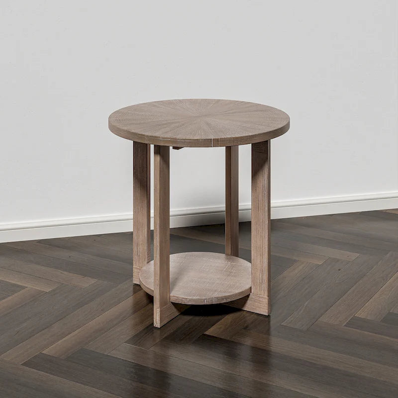 COZAYH Farmhouse Coffee Table with Storage Shelf, Rustic Round Country Accent Table with Stunning Radial Pattern, End table