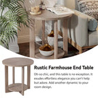 COZAYH Farmhouse Coffee Table with Storage Shelf, Rustic Round Country Accent Table with Stunning Radial Pattern, End table