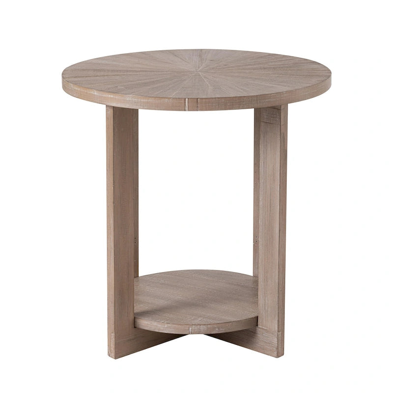 COZAYH Farmhouse Coffee Table with Storage Shelf, Rustic Round Country Accent Table with Stunning Radial Pattern, End table