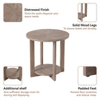 COZAYH Farmhouse Coffee Table with Storage Shelf, Rustic Round Country Accent Table with Stunning Radial Pattern, End table