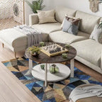 COZAYH Farmhouse Coffee Table with Storage Shelf, Rustic Round Country Accent Table with Stunning Radial Pattern, End table