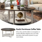 COZAYH Farmhouse Coffee Table with Storage Shelf, Rustic Round Country Accent Table with Stunning Radial Pattern, End table