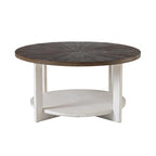 COZAYH Farmhouse Coffee Table with Storage Shelf, Rustic Round Country Accent Table with Stunning Radial Pattern, End table