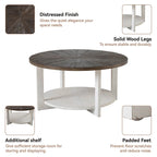 COZAYH Farmhouse Coffee Table with Storage Shelf, Rustic Round Country Accent Table with Stunning Radial Pattern, End table