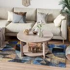 COZAYH Farmhouse Coffee Table with Storage Shelf, Rustic Round Country Accent Table with Stunning Radial Pattern, End table