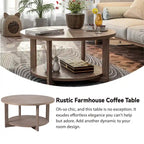COZAYH Farmhouse Coffee Table with Storage Shelf, Rustic Round Country Accent Table with Stunning Radial Pattern, End table