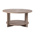 COZAYH Farmhouse Coffee Table with Storage Shelf, Rustic Round Country Accent Table with Stunning Radial Pattern, End table
