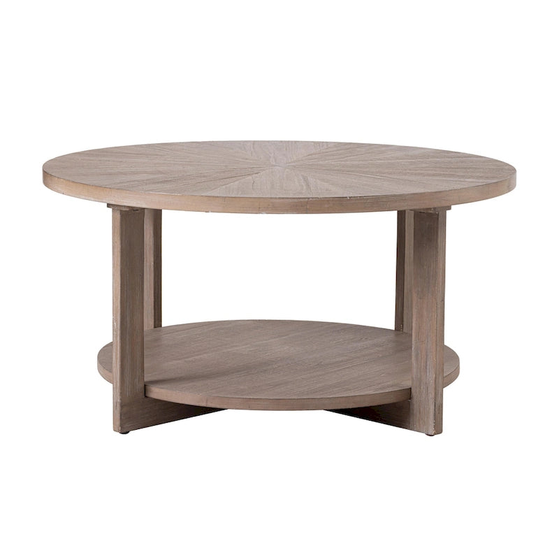 COZAYH Farmhouse Coffee Table with Storage Shelf, Rustic Round Country Accent Table with Stunning Radial Pattern, End table
