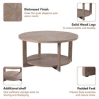 COZAYH Farmhouse Coffee Table with Storage Shelf, Rustic Round Country Accent Table with Stunning Radial Pattern, End table