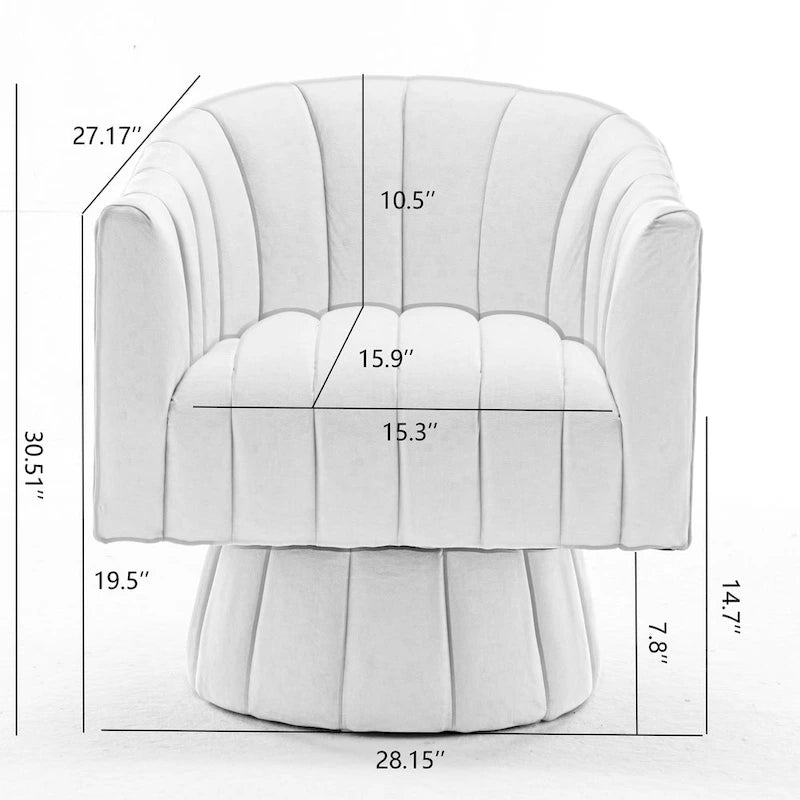 SEYNAR Mid-Century Swivel PU Leather Tufted Round Accent Barrel Chair