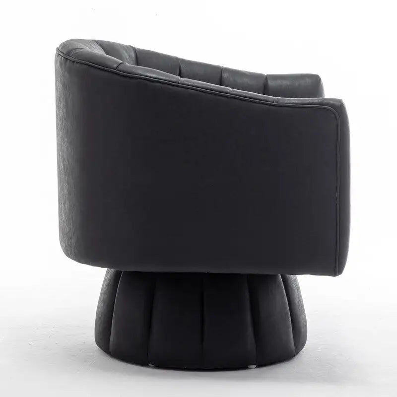 SEYNAR Mid-Century Swivel PU Leather Tufted Round Accent Barrel Chair