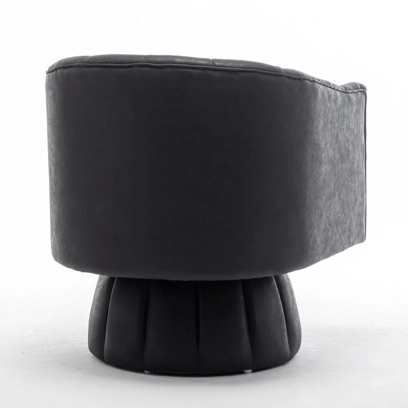 SEYNAR Mid-Century Swivel PU Leather Tufted Round Accent Barrel Chair