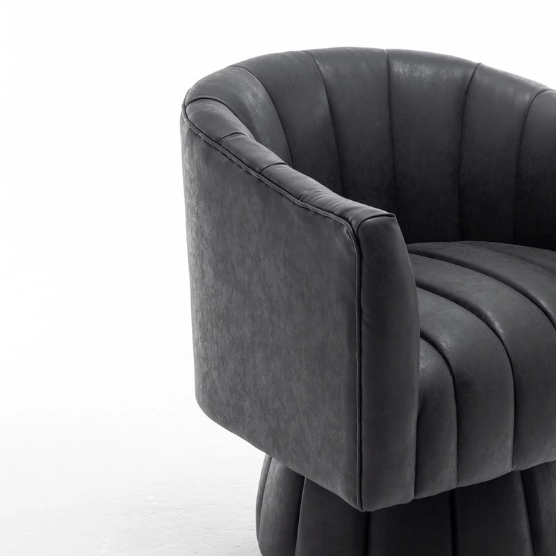 SEYNAR Mid-Century Swivel PU Leather Tufted Round Accent Barrel Chair