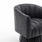 SEYNAR Mid-Century Swivel PU Leather Tufted Round Accent Barrel Chair