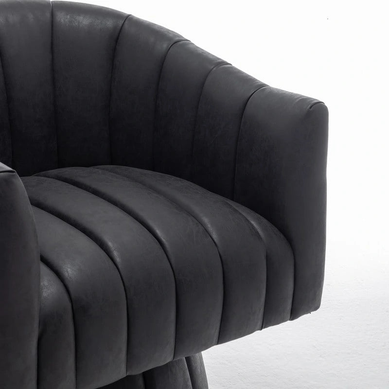 SEYNAR Mid-Century Swivel PU Leather Tufted Round Accent Barrel Chair