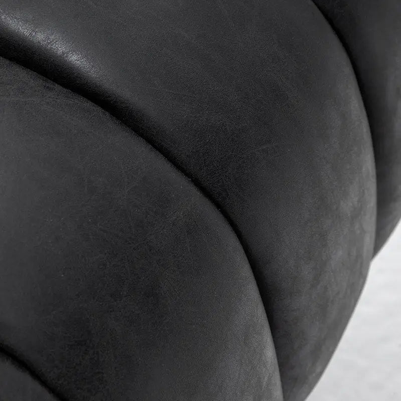 SEYNAR Mid-Century Swivel PU Leather Tufted Round Accent Barrel Chair