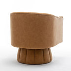 SEYNAR Mid-Century Swivel PU Leather Tufted Round Accent Barrel Chair