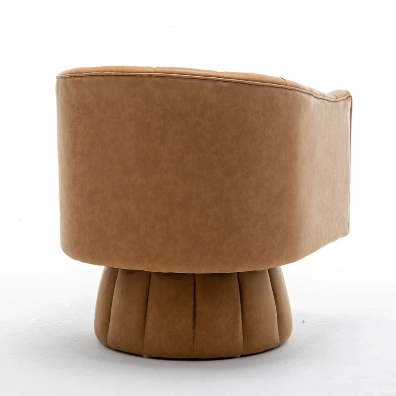 SEYNAR Mid-Century Swivel PU Leather Tufted Round Accent Barrel Chair