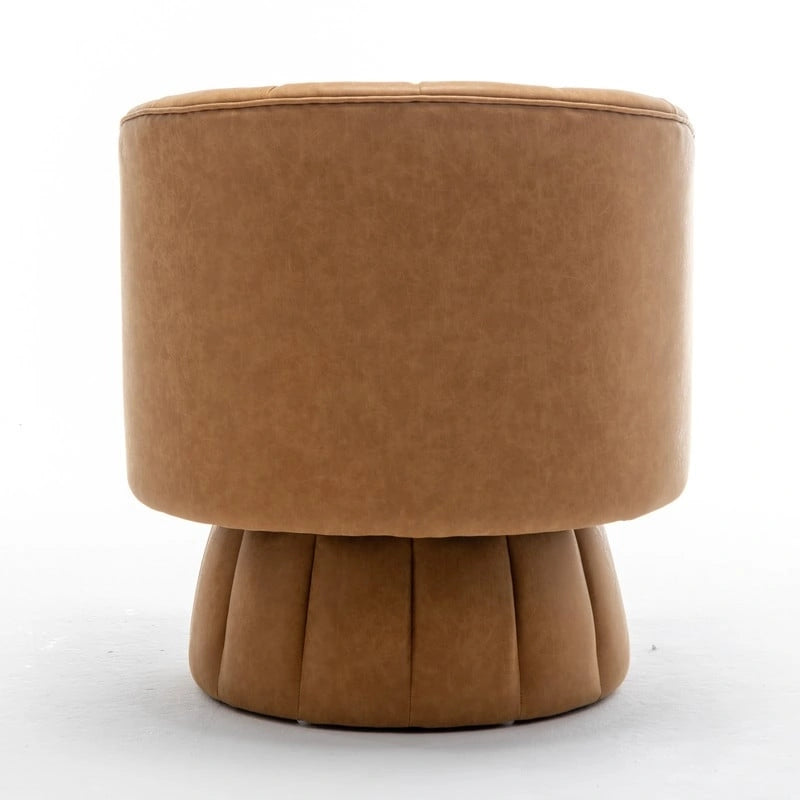 SEYNAR Mid-Century Swivel PU Leather Tufted Round Accent Barrel Chair