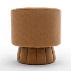 SEYNAR Mid-Century Swivel PU Leather Tufted Round Accent Barrel Chair