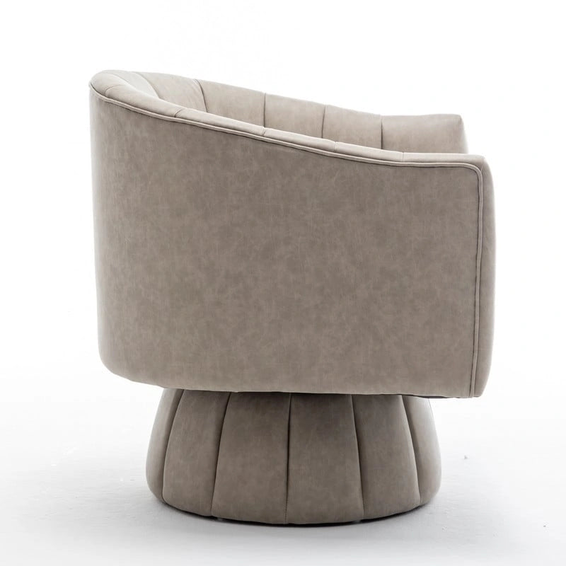 SEYNAR Mid-Century Swivel PU Leather Tufted Round Accent Barrel Chair