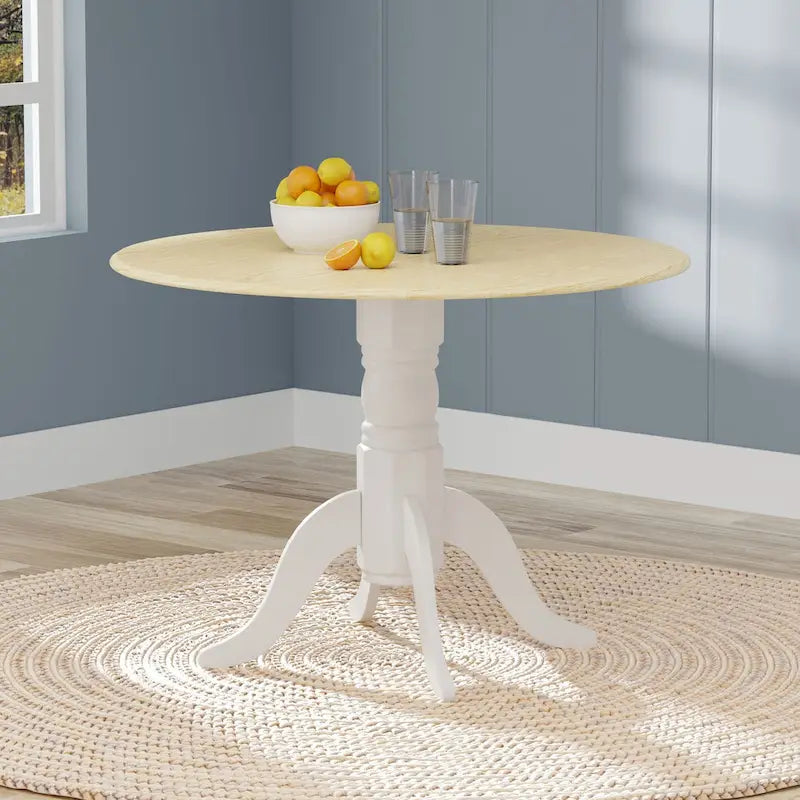 42 Wood Pedestal Base Double Drop Leaf Dining Table