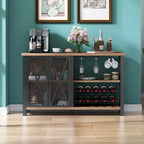 Myhozm Buffet Bar Cabinet with Wine Rack, Modern Buffet/Sideboard Wine Bar Dining Server, Grey/Brown