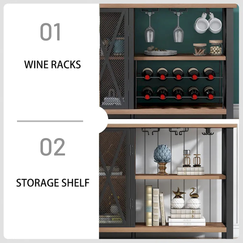 Myhozm Buffet Bar Cabinet with Wine Rack, Modern Buffet/Sideboard Wine Bar Dining Server, Grey/Brown