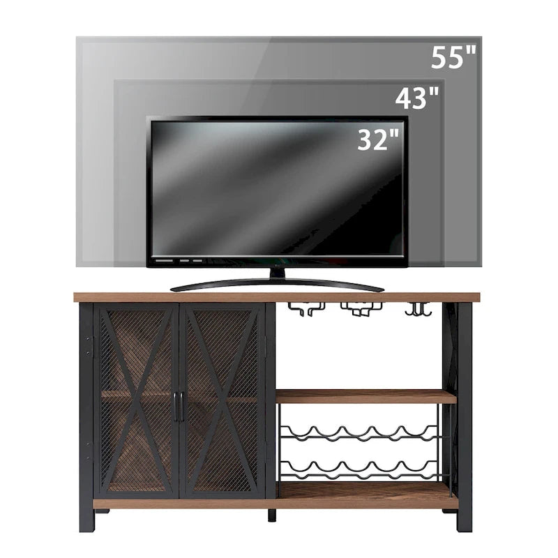 Myhozm Buffet Bar Cabinet with Wine Rack, Modern Buffet/Sideboard Wine Bar Dining Server, Grey/Brown